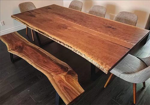 live edge table and bench, black walnut